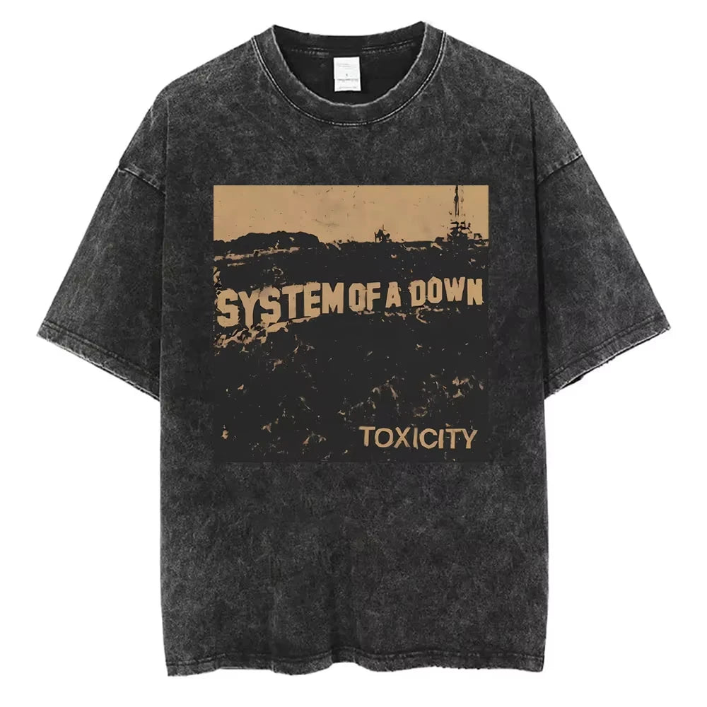 System of A Down Toxicity Album Graphic Washed T-shirts Men Women Rock Oversized T Shirt Male Vintage Alternative Metal T-shirts