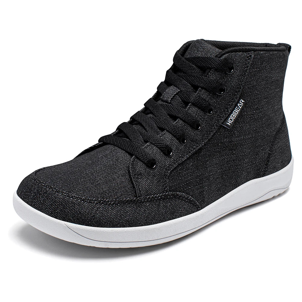 HOBIBEAR Mid-Top Barefoot Shoes Unisex Wide Toe Box Canvas Sneakes Zero Drop Lace Up Outdoor Walking Shoes