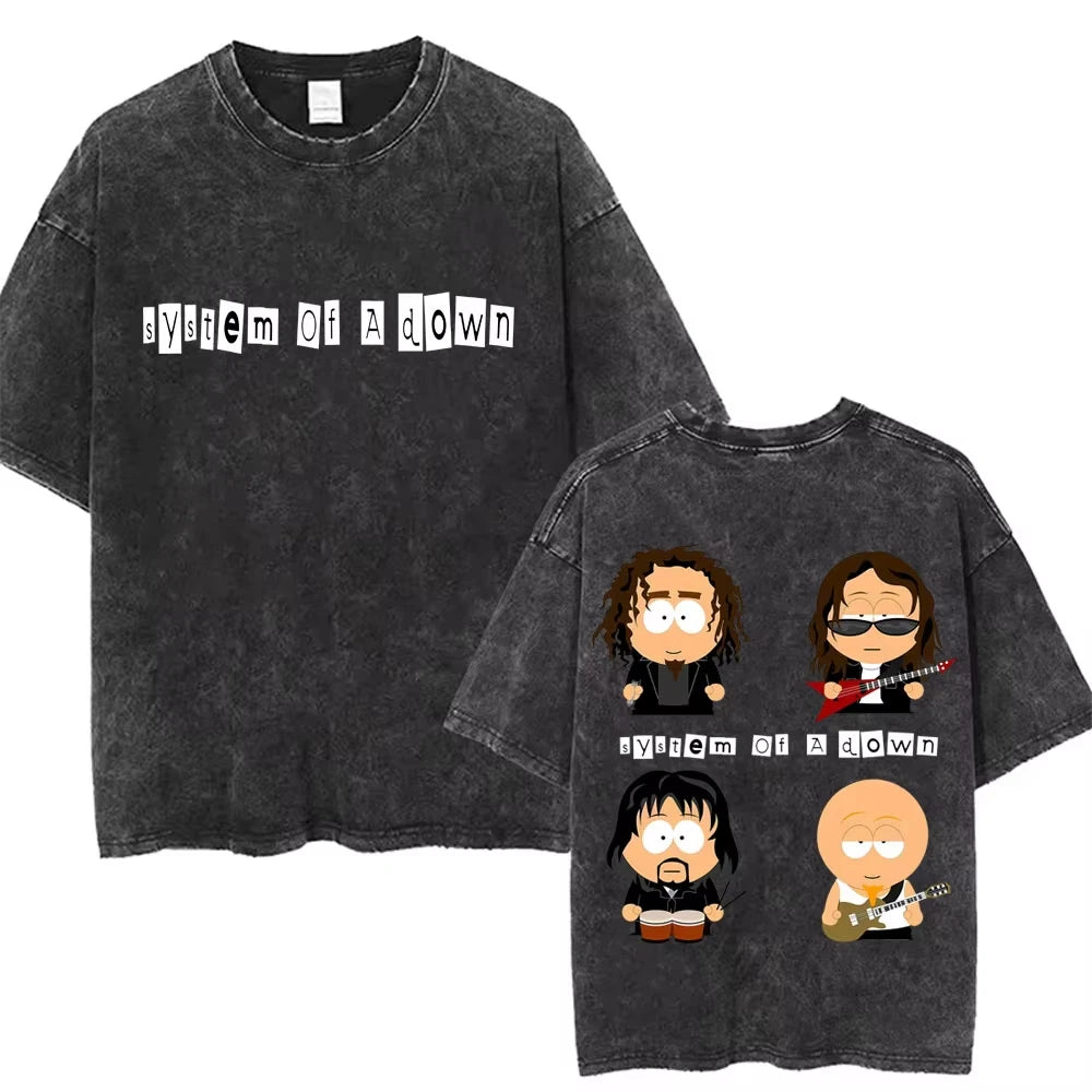 90s Alternative Rock Band System of A Down Washed Vintage T-shirts Men Women Fashion Oversized T Shirt Male Casual Cotton Tshirt