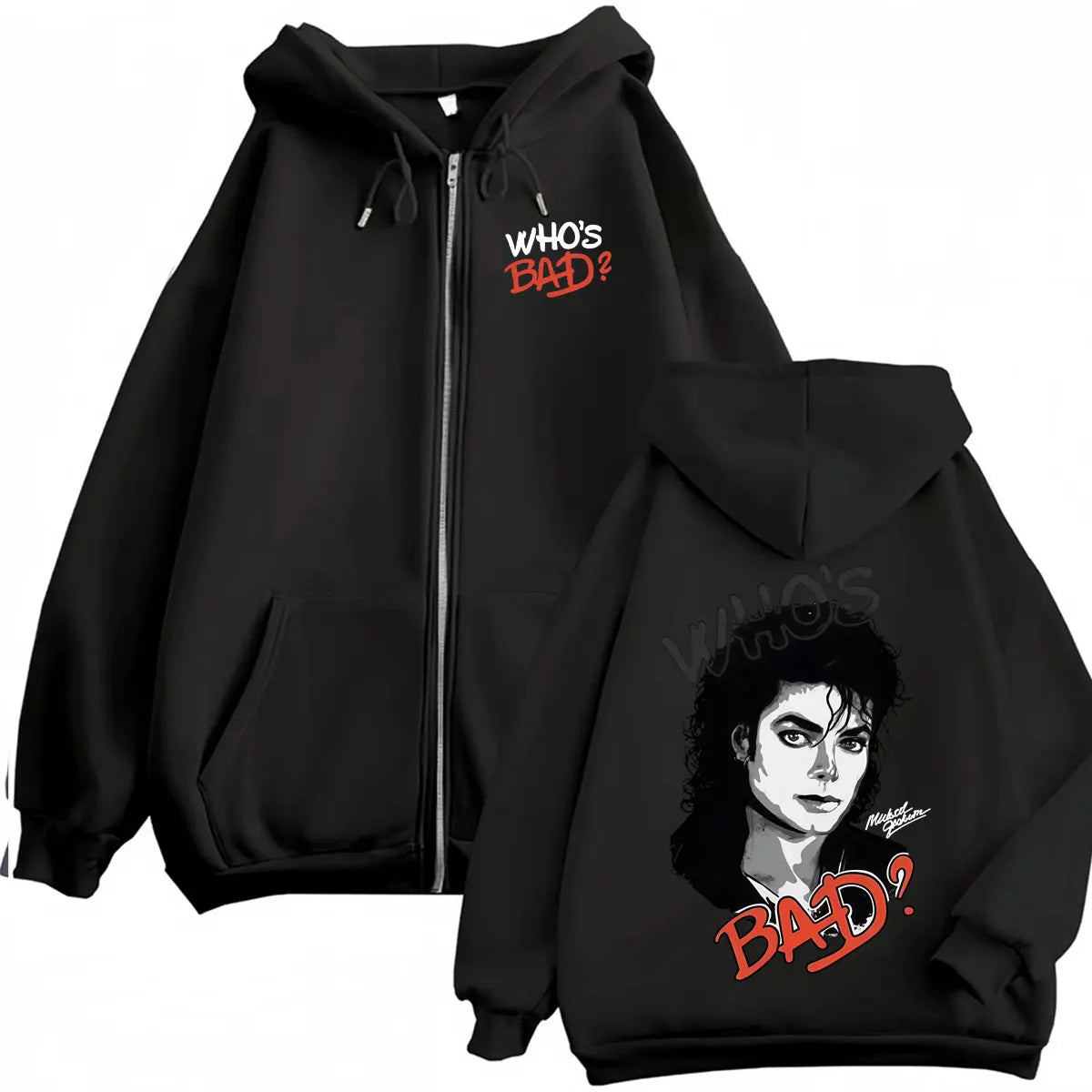 King of Pop Michael Jackson Bad Era Zipper Hoodie Men Women Harajuku Streetwear Jacket Sweatshirt Fleece Casual Zip Up Pullovers