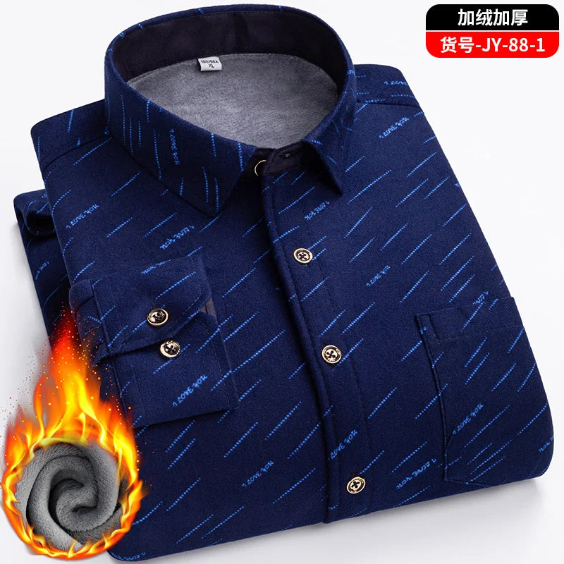 Double-Sided Fleece Men's Long-Sleeved Shirt, Fleece Thickened Warm Shirt 7XL8XL, Winter Casual, Skin-Friendly, Soft and Trendy