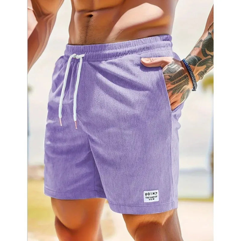 American Vintage Corduroy Shorts For Men Summer Loose Drawstring Versatile Middle Pant 2025 Fashion Casual Short Trousers