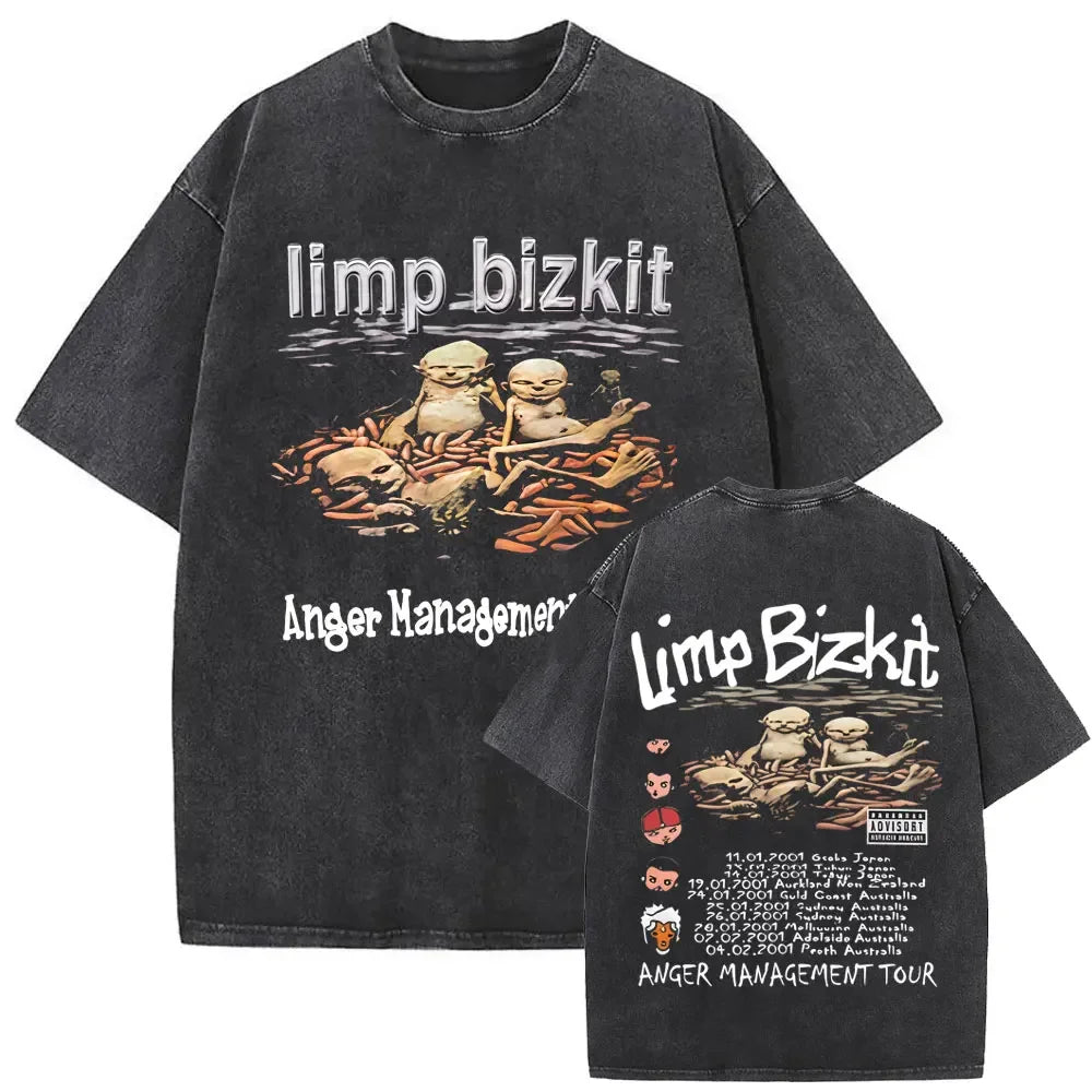 Y2k Tshirt Men Clothing Washed Vintage Rock Band Limp Bizkit Album Graphic 2025 Mens Clothes Tee Shirt Homme Graphic TShirts Men