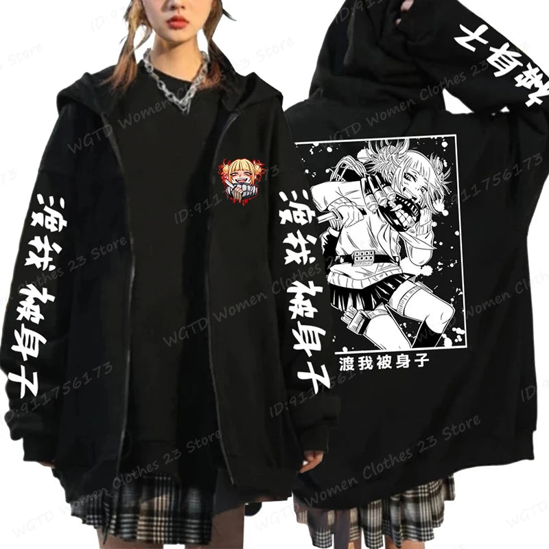 Hot Anime Himiko Toga Anime Print Zipper Hoodies For Women/Men Fashion Streetwear Hooded Pullovers Long Sleeve Zip Sweatshirts