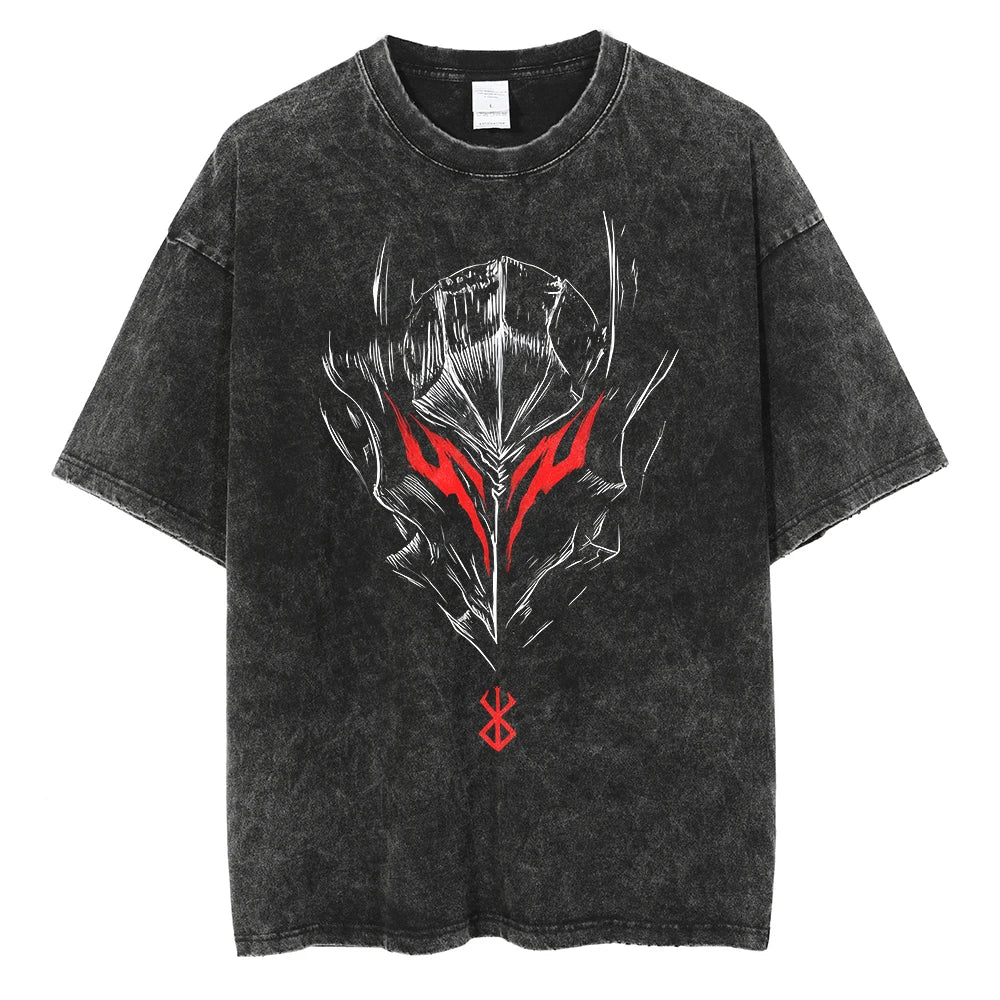 Berserk Manga Tshirt Guts Anime T Shirt For Men Women T-shirt Vintage Washed Cotton Clothing Summer Casual Short Sleeves Tees