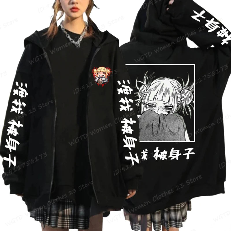 Hot Anime Himiko Toga Anime Print Zipper Hoodies For Women/Men Fashion Streetwear Hooded Pullovers Long Sleeve Zip Sweatshirts