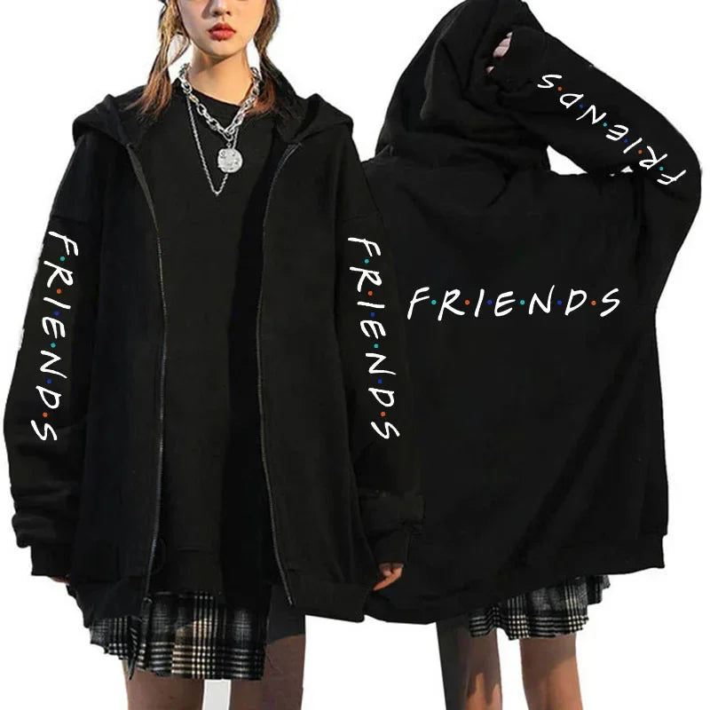 Friends Printed Zipper Hoodie Men Women Casual Loose Harajuku Fashion Long Sleeve Sweatshirts Fall Winter Fleece Jacket Coat