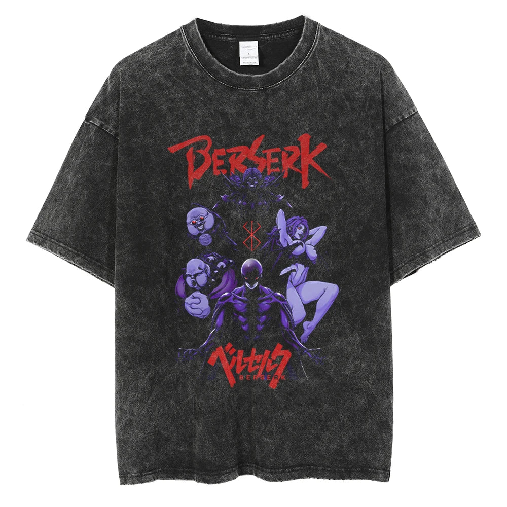 Berserk Manga Tshirt Guts Anime T Shirt For Men Women T-shirt Vintage Washed Cotton Clothing Summer Casual Short Sleeves Tees