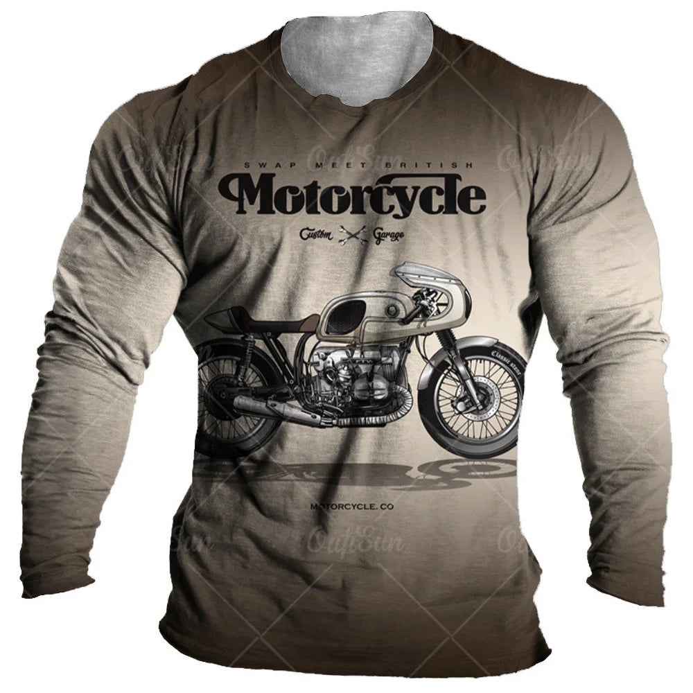 Vintage Men Long Sleeve T Shirt 3d Retro Motorcycle Oversized T Shirts For Sweatshirt Biker Racing Top Tee Men Clothing