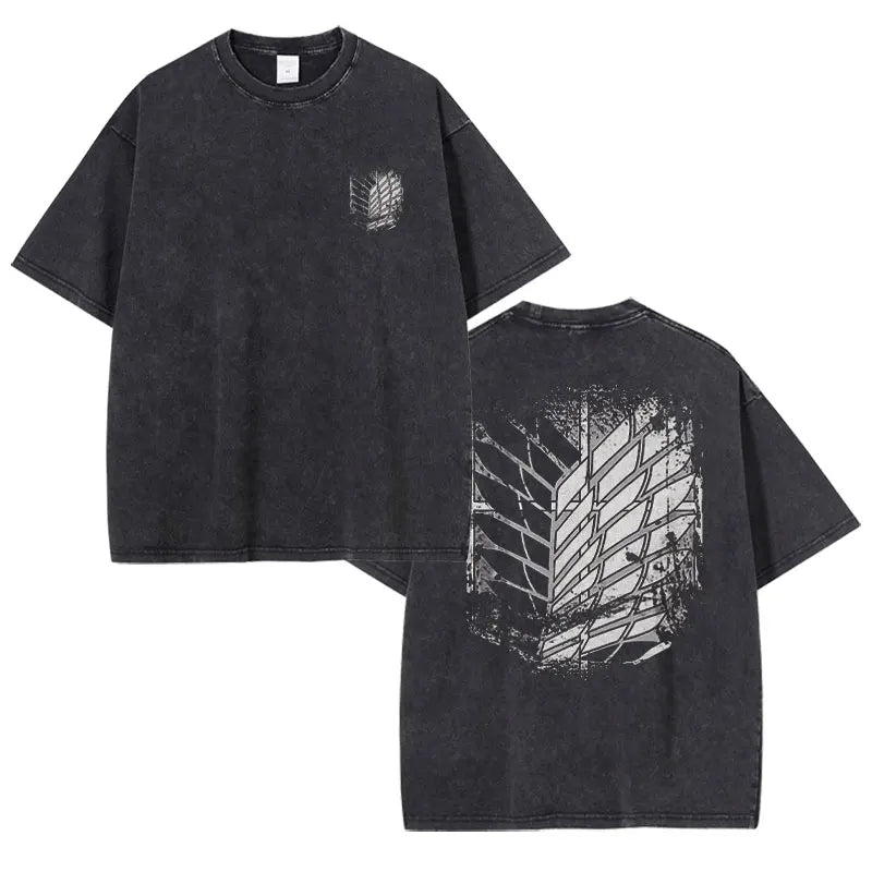 Eren Jaeger T-shirts Vintage Washed  Anime T-Titan A-Attack T Shirt Manga Shingeki no Kyojin Levi Mikasa Short Sleeve Tops Tees