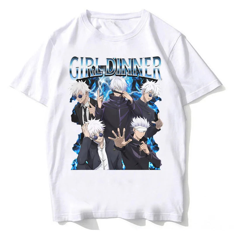 Satoru Gojo Jujutsu Kaisen T-Shirt Vintage Streetwear Japanese Anime Short Sleeve Men Clothing High Quality Cotton T Shirt