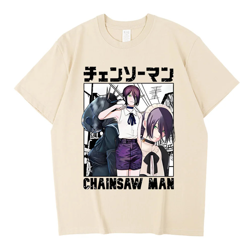 Anime Chainsaw Man Reze T Shirts Kobeni T-shirt Manga Denji Power T Shirt Makima Tops Tees High Quality Cotton Tshirt
