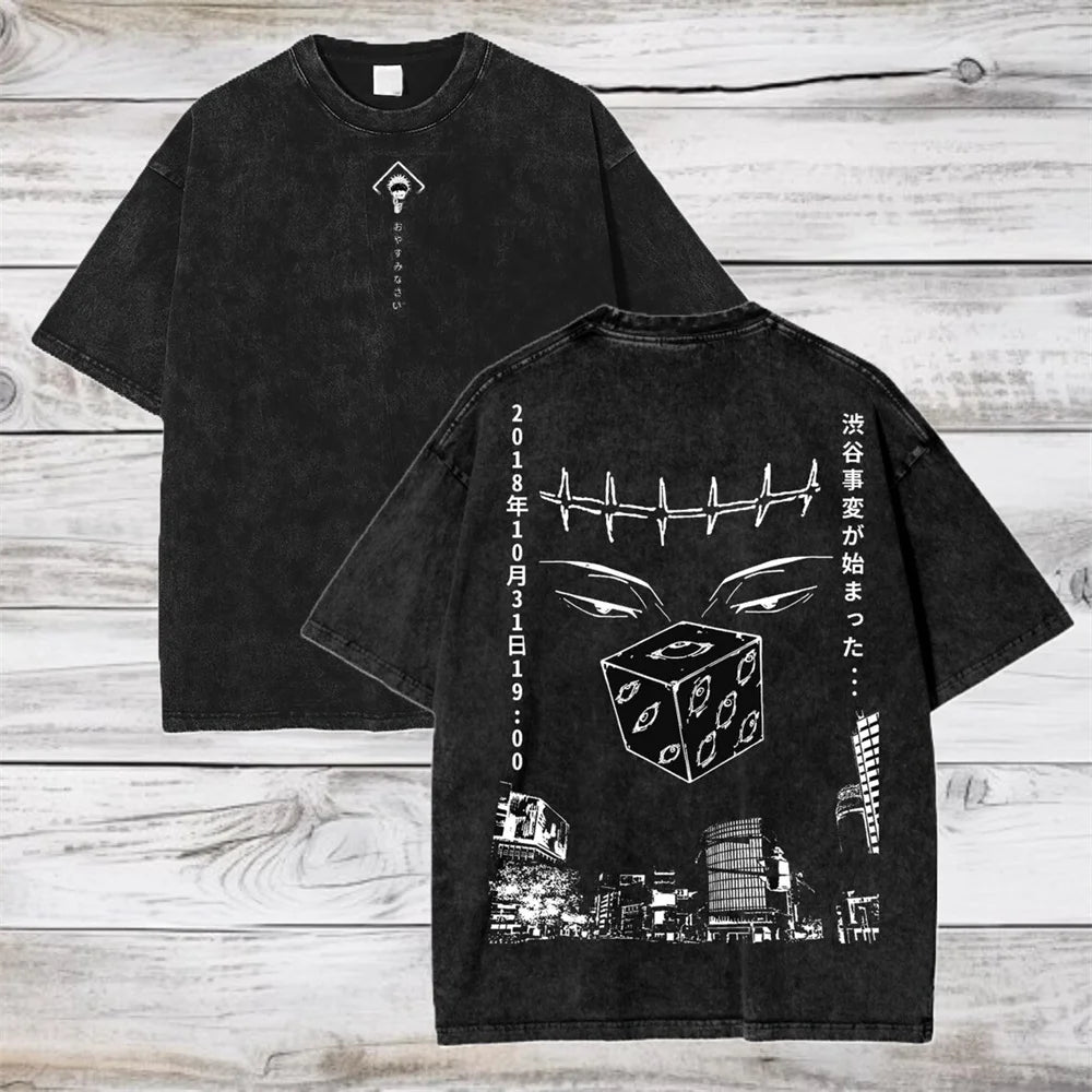 Gojo Satoru Jujutsu Kaisen Women Tshirt Washed Cotton T-shirt T Shirt Men Clothing Summer Short Sleeve Tees Streetwear