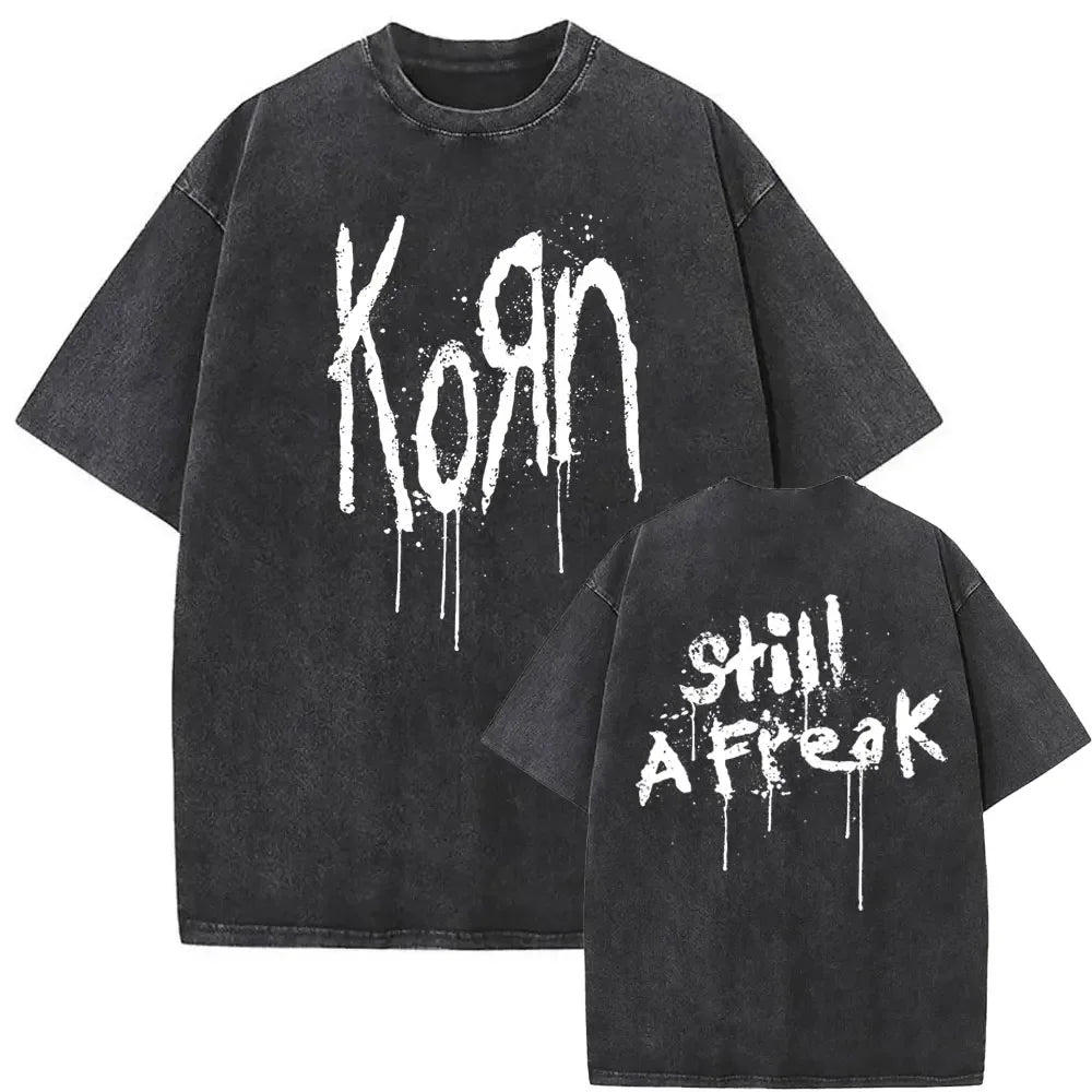 Rock Band Korn Ftl 25 Follow The Leader Double Sided Print T Shirt Men Gothic Casual Oversized Tees Unisex Washed Vintage Tshirt