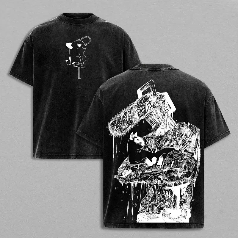 Anime Chainsaw Man Denji Pochita Graphic T Shirt Men Women Washed Cotton Tshirts Vintage Loose Clothing Harajuku Male T-shirt