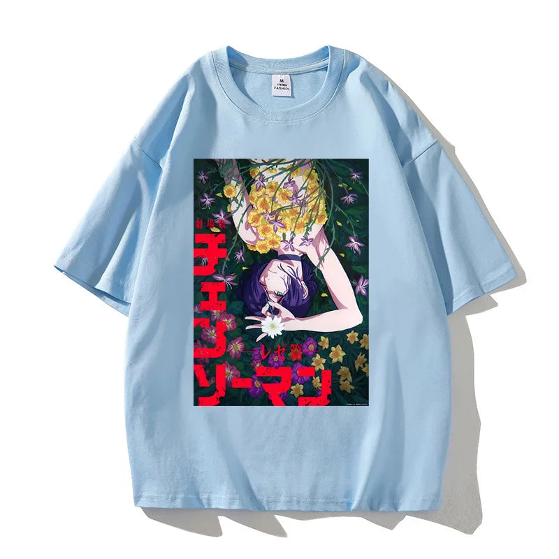 Anime Chainsaw Man Reze T Shirts Kobeni T-shirt Manga Denji Power T Shirt Makima Tops Tees High Quality Cotton Tshirt