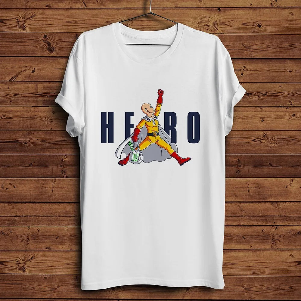 One Punch Hero, Saitama, OK MAN, Funny Anime Tshirt, Men White Casual Short Sleeve T-Shirt, Unisex Streetwear, Manga Tee