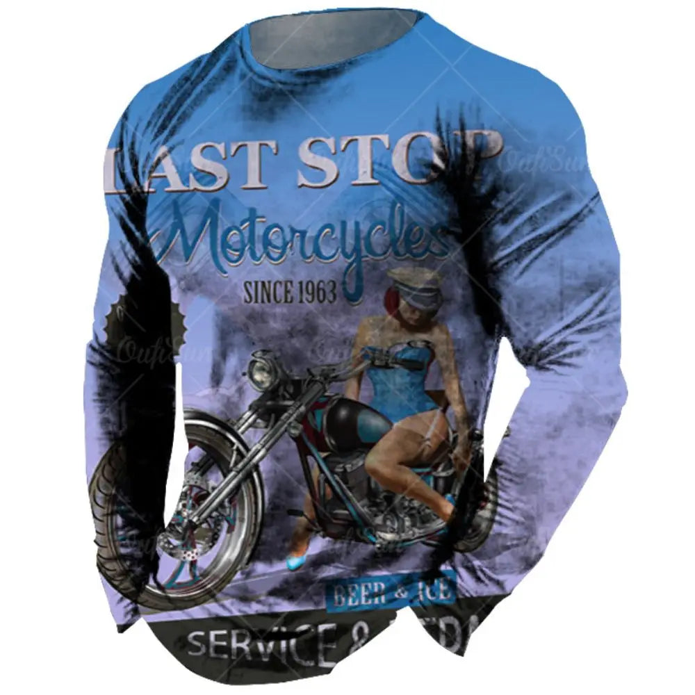 Vintage Men Long Sleeve T Shirt 3d Retro Motorcycle Oversized T Shirts For Sweatshirt Biker Racing Top Tee Men Clothing