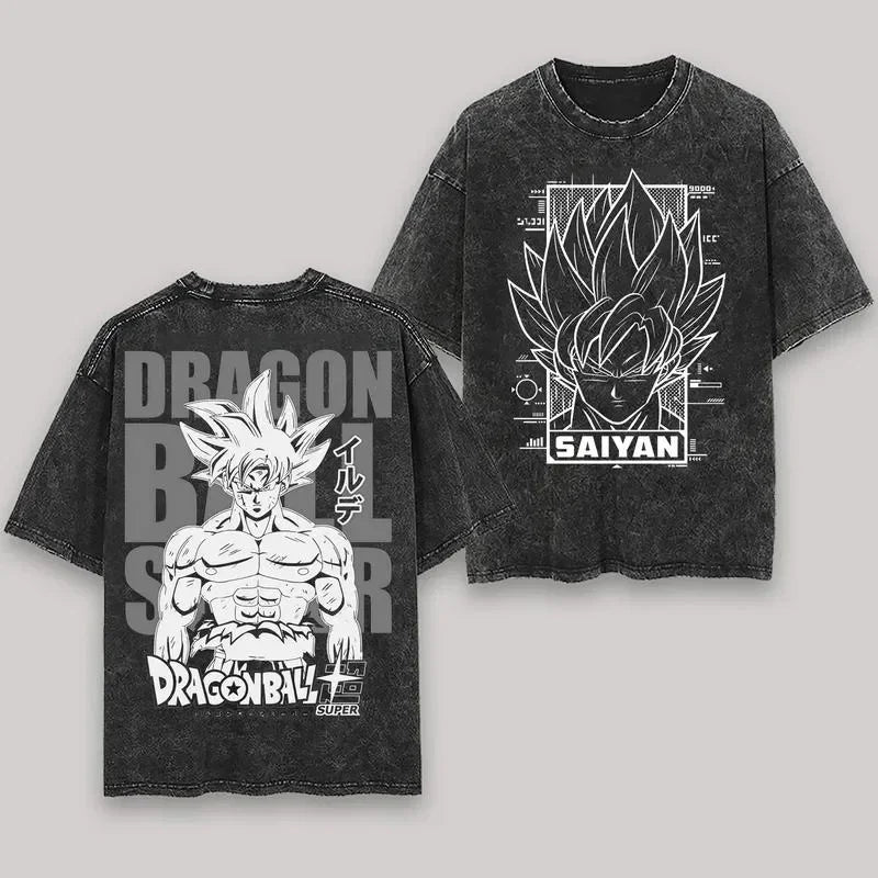 Anime Dragon Ball Cosplay Washed Goku T-Shirt Cotton Loose Large Casual Sports Vegeta Gym T-Shirt Men's Harajuku Tee Clothing