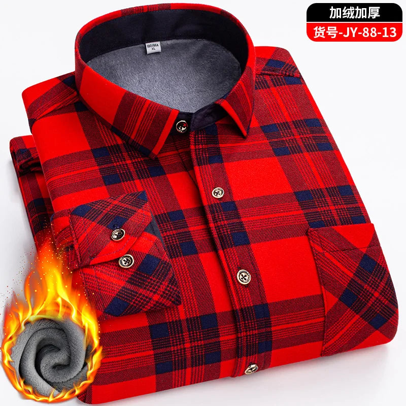 Double-Sided Fleece Men's Long-Sleeved Shirt, Fleece Thickened Warm Shirt 7XL8XL, Winter Casual, Skin-Friendly, Soft and Trendy