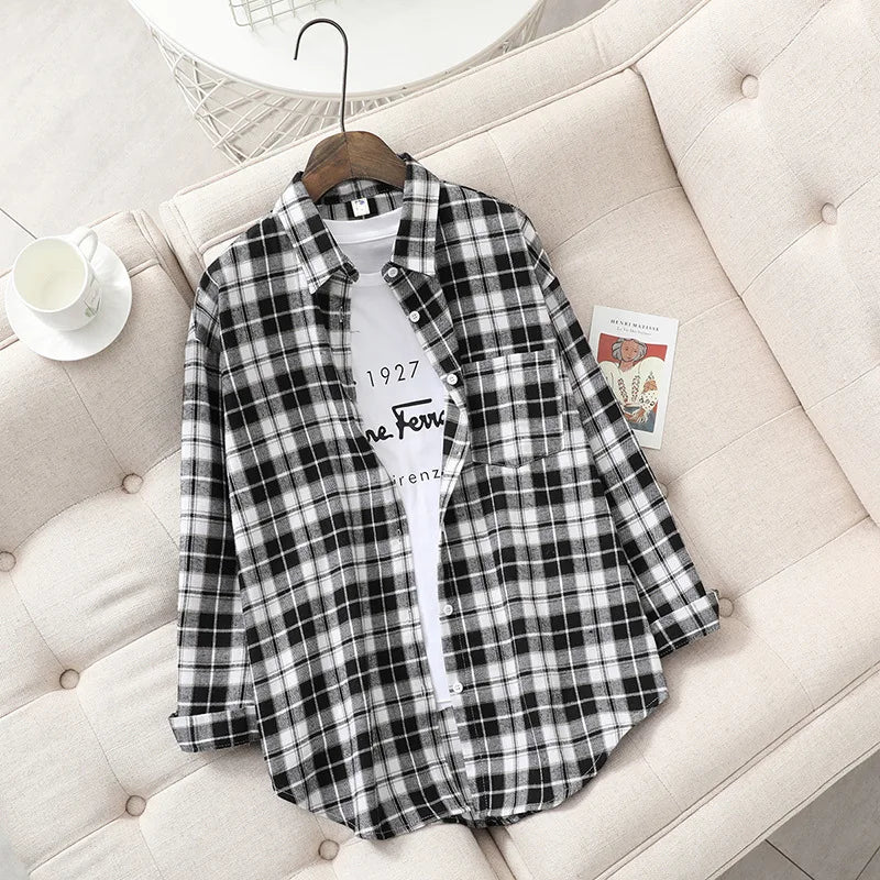 Brand Casual Women's Flannel Plaid Shirt 2025 Autumn New Boutique Ladies Loose Blouse and Tops Female Long Sleeve Shirts Clothes