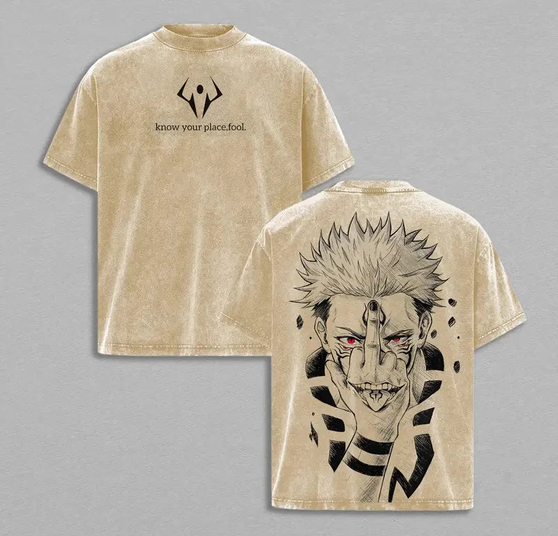 Anime Jujutsu Kaisen Ryomen Sukuna Graphic T-shirt Vintage Washed Oversized T Shirt Men Women Clothing Cotton Short Sleeve Tees