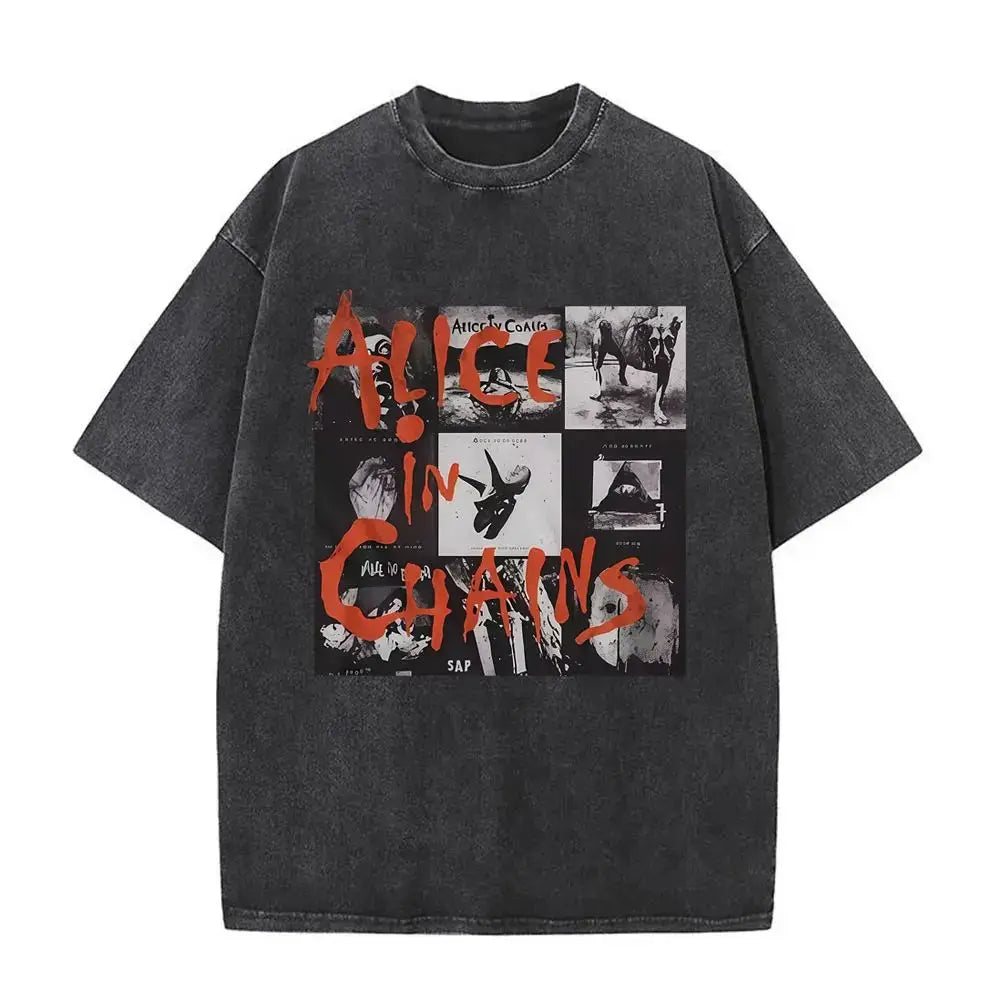 New in Top & Tees Mens T-Shirt Camisetas Rock Band Alice in Chains Dirt Washed Vintage Short Sleeved Round Neck Y2k Tshirt