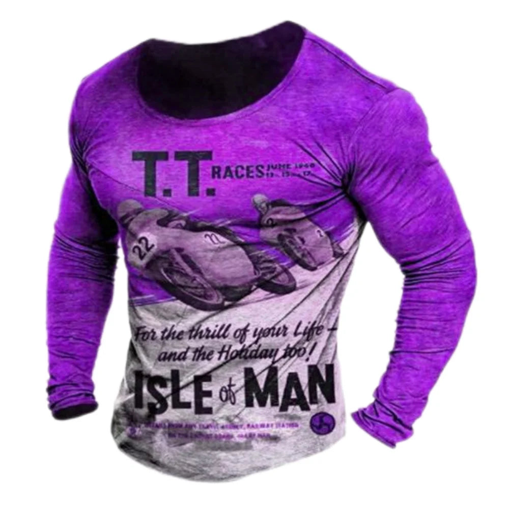 Vintage Men Long Sleeve T Shirt 3d Retro Motorcycle Oversized T Shirts For Sweatshirt Biker Racing Top Tee Men Clothing