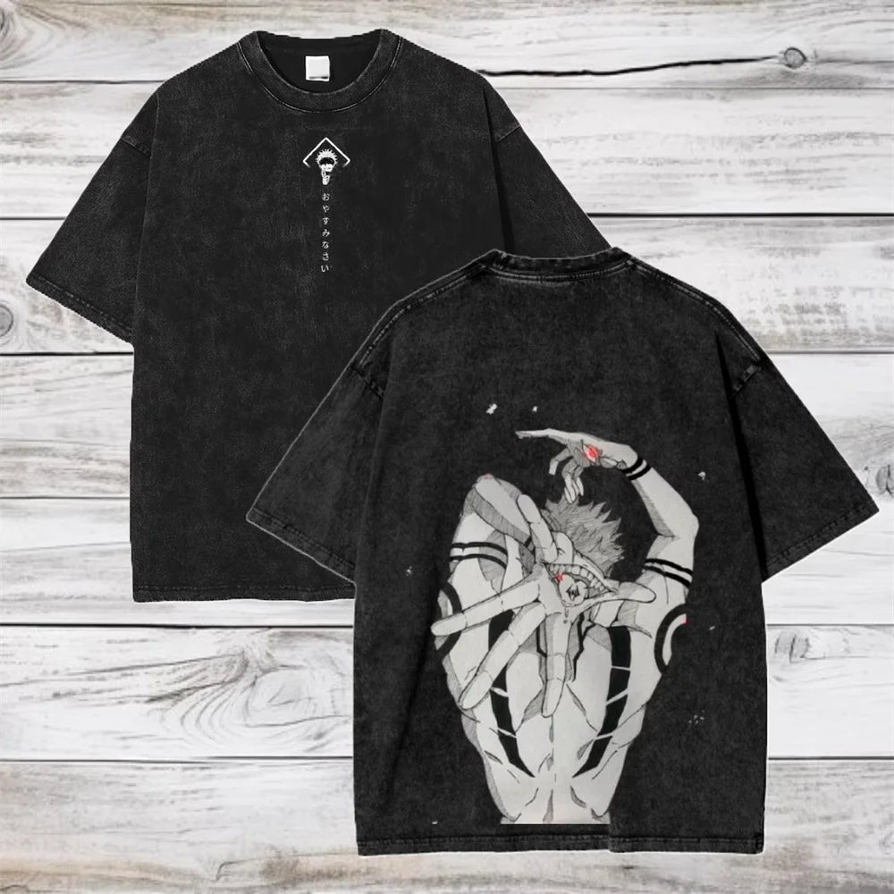 Gojo Satoru Jujutsu Kaisen Women Tshirt Washed Cotton T-shirt T Shirt Men Clothing Summer Short Sleeve Tees Streetwear