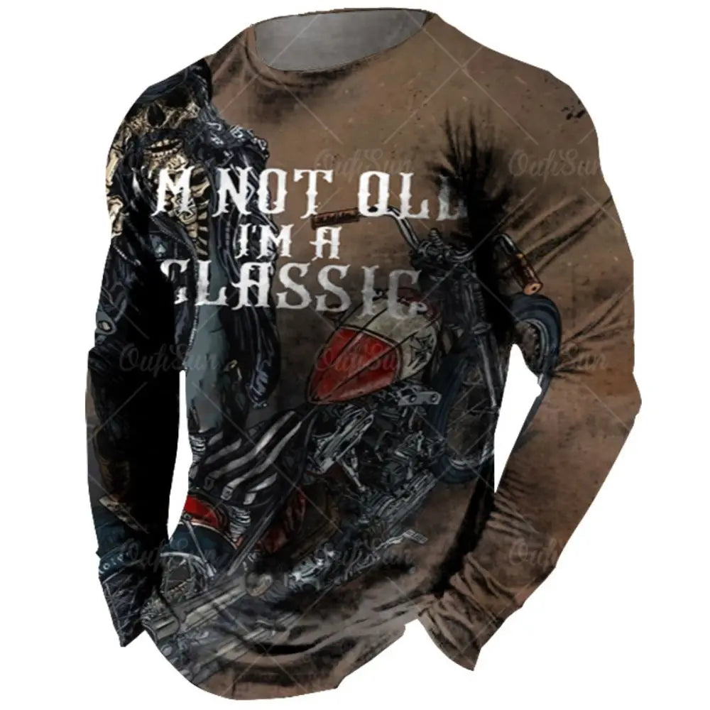 Vintage Men Long Sleeve T Shirt 3d Retro Motorcycle Oversized T Shirts For Sweatshirt Biker Racing Top Tee Men Clothing