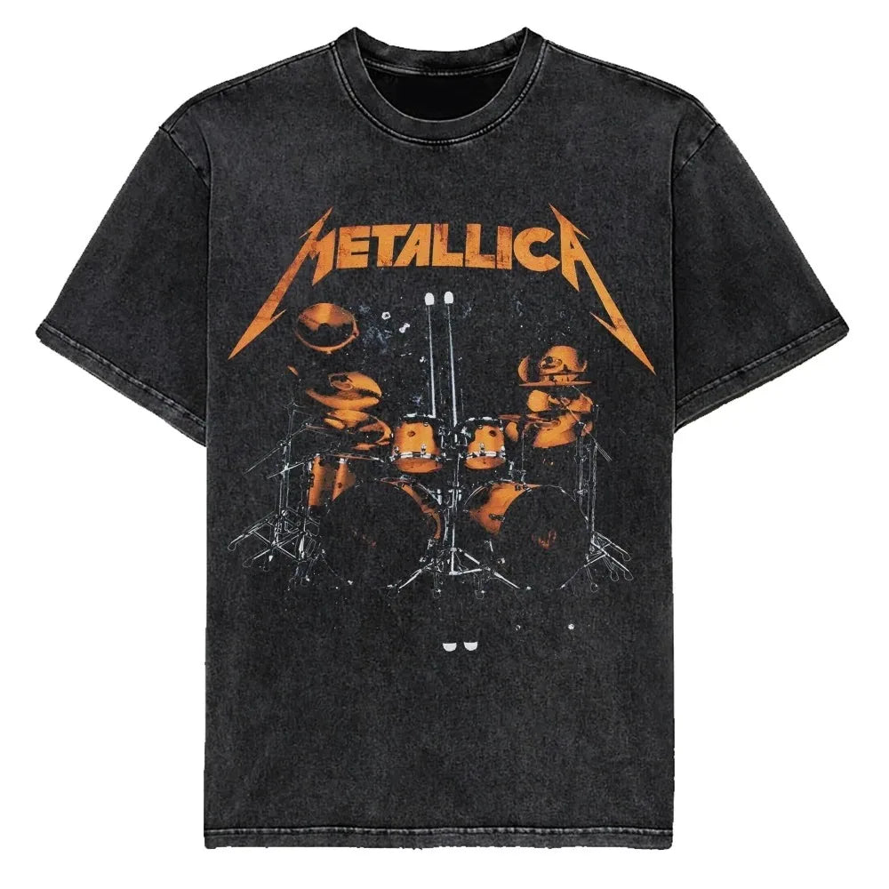 2026 and men women Classic washed T-shirt featuring the Metallica rock band Suitable for high-end luxurious outfits clothes