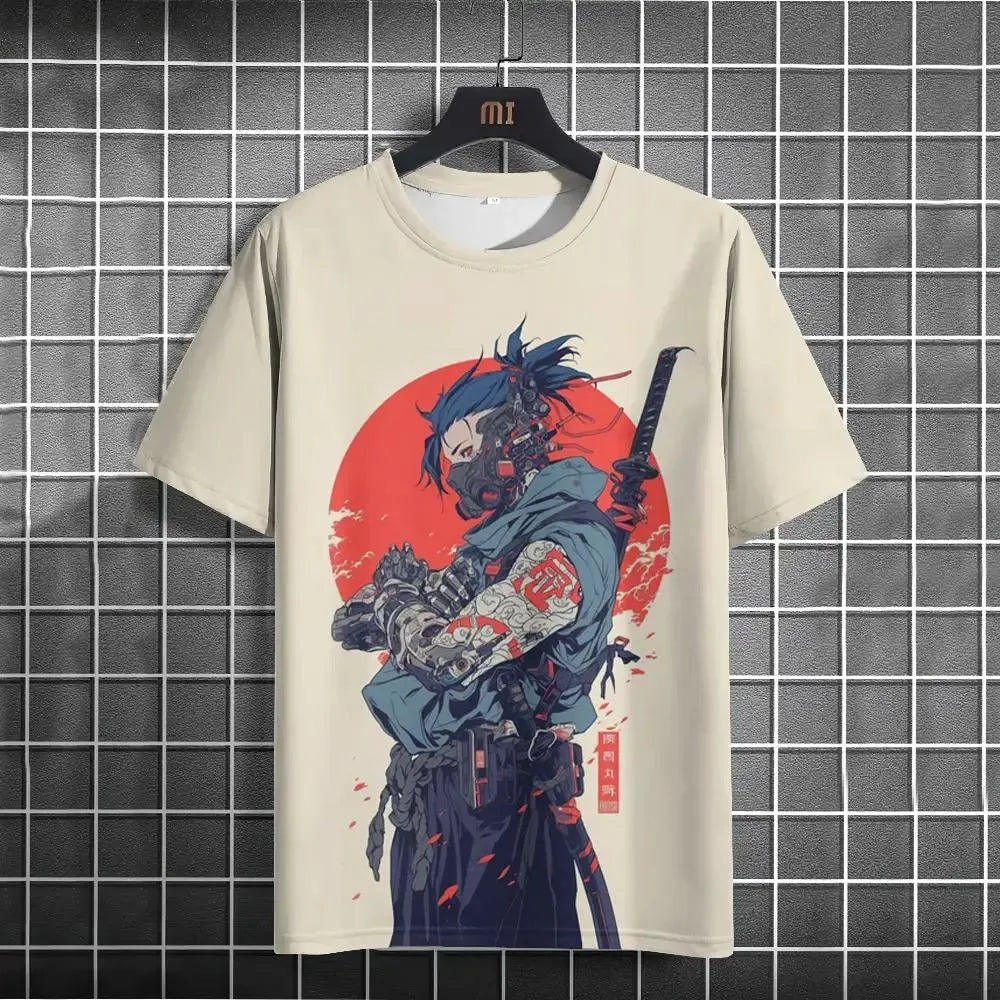 New 2025 Men's Fashion Anime Character Printed Round Neck Quick Drying Top Street Trendy Breathable T-shirt