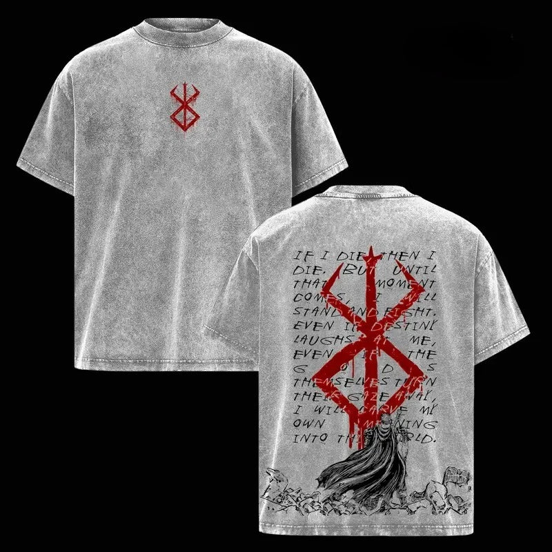 Berserk Guts Anime Printed Tee Men Women Washed Cotton T-shirts Manga Vintage T Shirt Harajuku Male Casual Oversized Tshirt