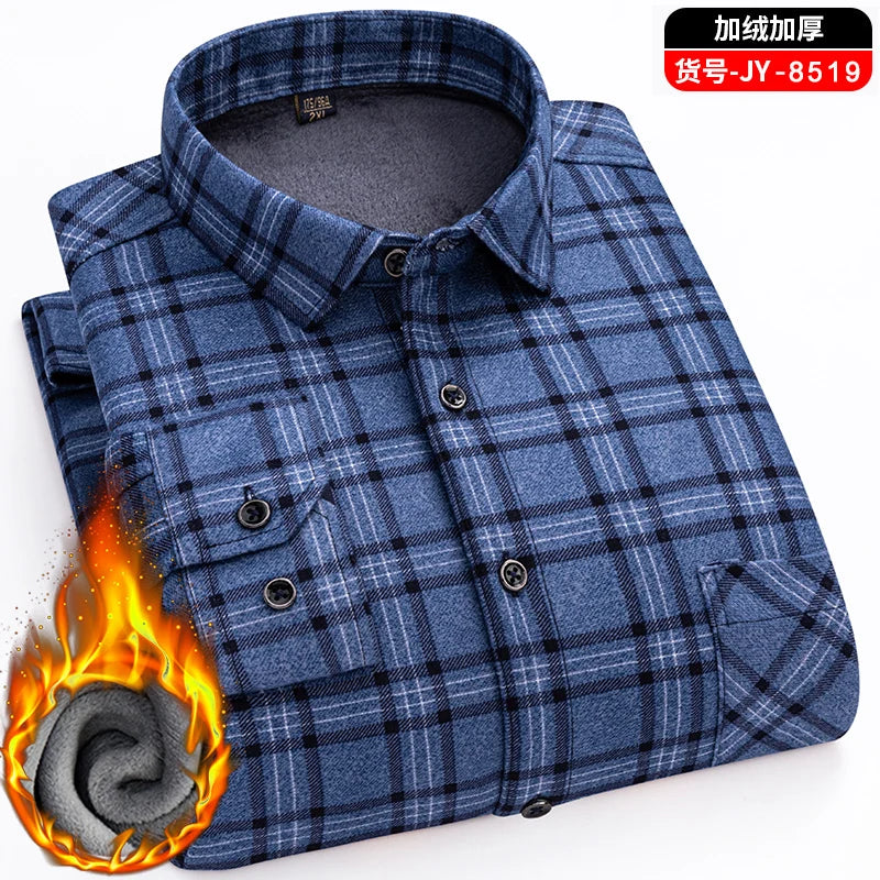 Double-Sided Fleece Men's Long-Sleeved Shirt, Fleece Thickened Warm Shirt 7XL8XL, Winter Casual, Skin-Friendly, Soft and Trendy