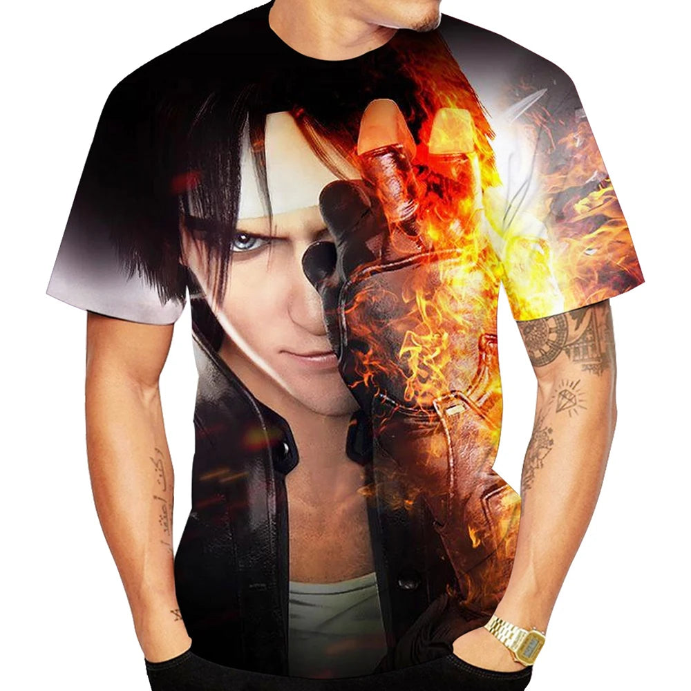 Fun fighting game creative 3D printed short sleeved T-shirt with fashionable, cool and trendy personality