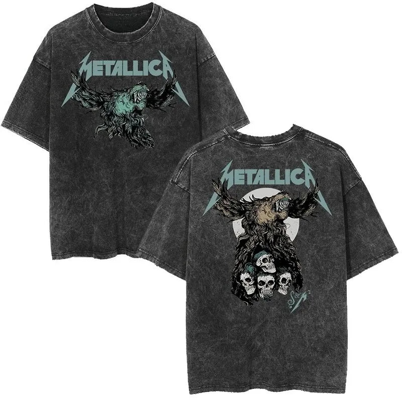 2026 and men women Classic washed T-shirt featuring the Metallica rock band Suitable for high-end luxurious outfits clothes
