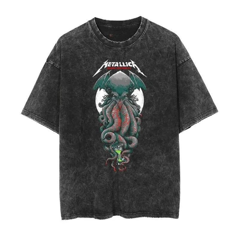 2026 and men women Classic washed T-shirt featuring the Metallica rock band Suitable for high-end luxurious outfits clothes