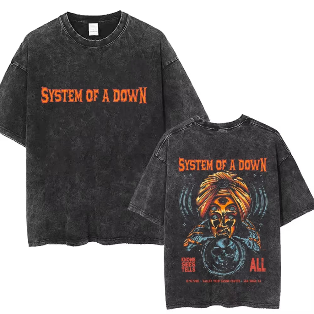 90s Alternative Rock Band System of A Down Washed Vintage T-shirts Men Women Fashion Oversized T Shirt Male Casual Cotton Tshirt
