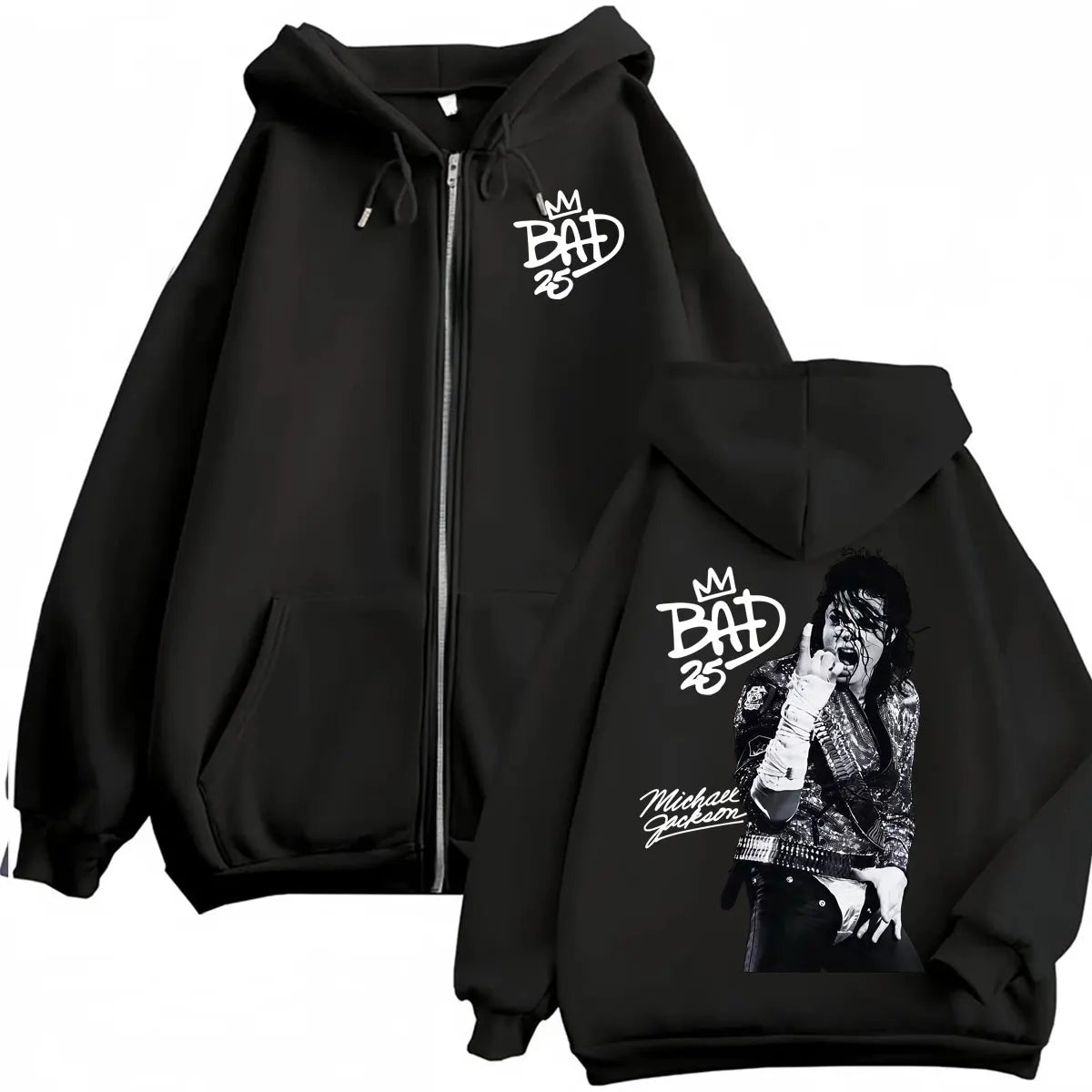 King of Pop Michael Jackson Bad Era Zipper Hoodie Men Women Harajuku Streetwear Jacket Sweatshirt Fleece Casual Zip Up Pullovers