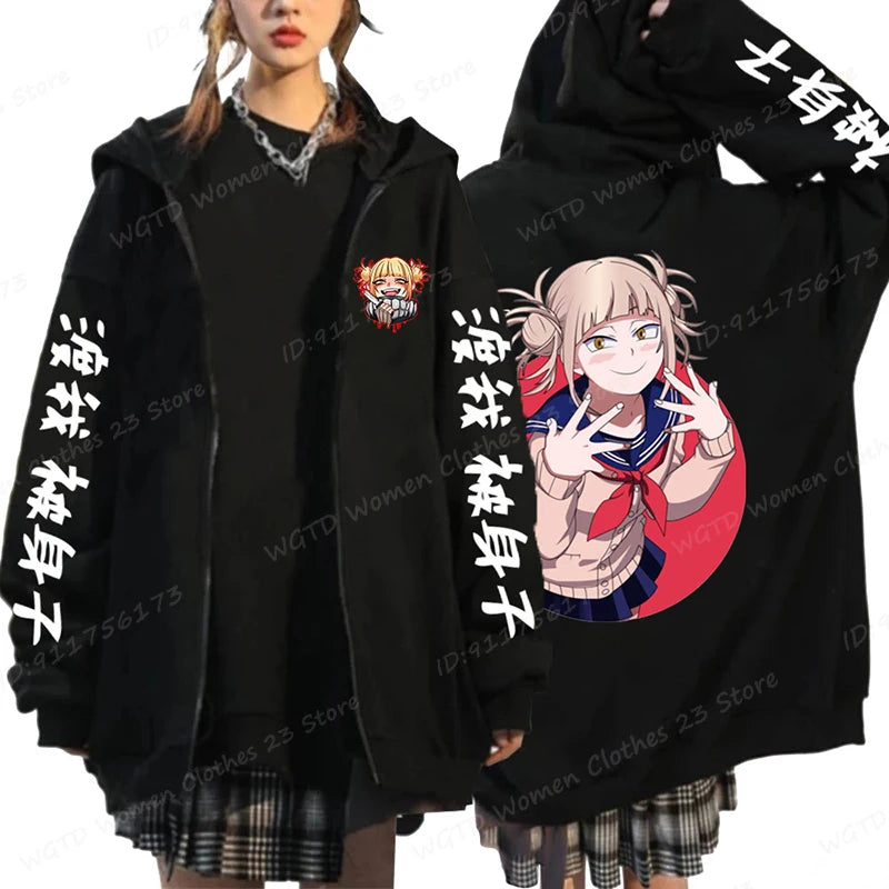 Hot Anime Himiko Toga Anime Print Zipper Hoodies For Women/Men Fashion Streetwear Hooded Pullovers Long Sleeve Zip Sweatshirts