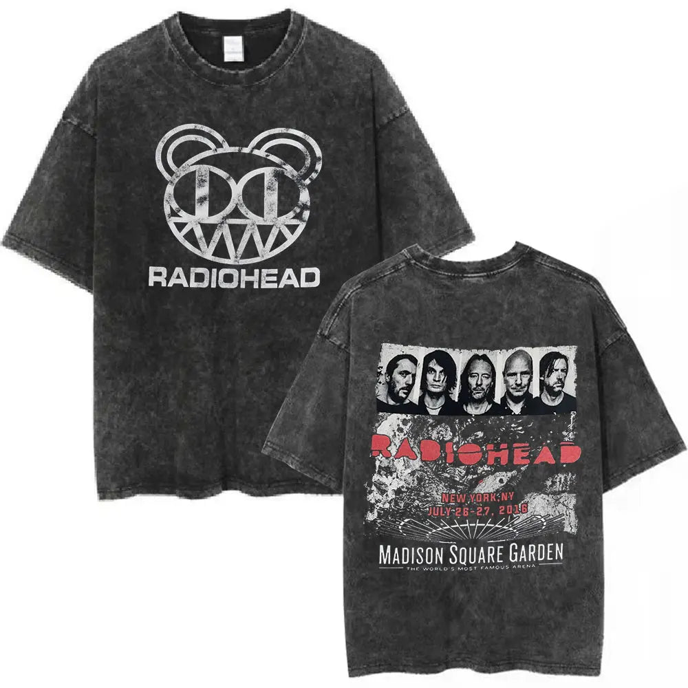 Radiohead Rock Band Washed Cotton T Shirt Men Women Hip Hop Music Tee Fashion Short Sleeve Tshirt Summer Oversized T-shirts Tops