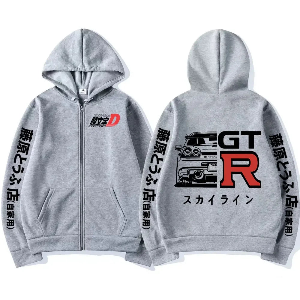 Anime Initial D Drift AE86 Zipper Hoodie Casual Vintage Zip Up Hooded Sweatshirts JDM Car Oversized Hoodies Cardigan Jacket Coat