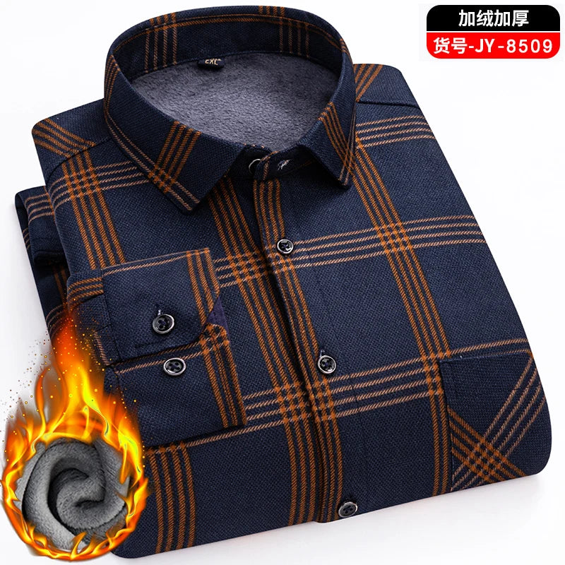 Double-Sided Fleece Men's Long-Sleeved Shirt, Fleece Thickened Warm Shirt 7XL8XL, Winter Casual, Skin-Friendly, Soft and Trendy
