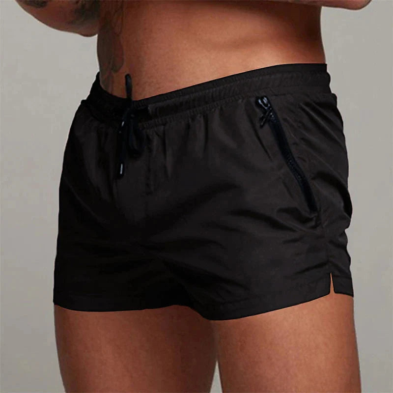 Men's Athletic Short Workout Running Gym Short Side Zipper Double Pocket Drawstring With Mesh Lining Solid Color Quick Dry Short