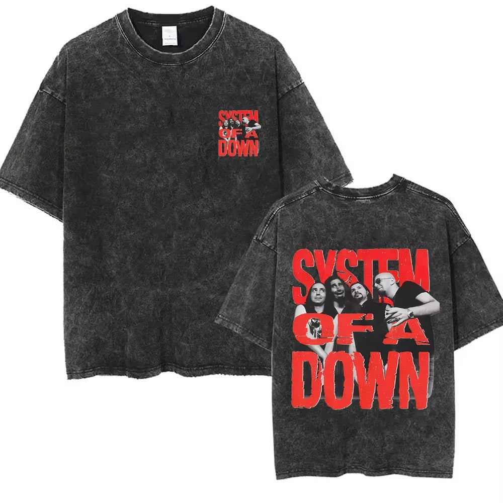 System of A Down Toxicity Album Graphic Washed T-shirts Men Women Rock Oversized T Shirt Male Vintage Alternative Metal T-shirts