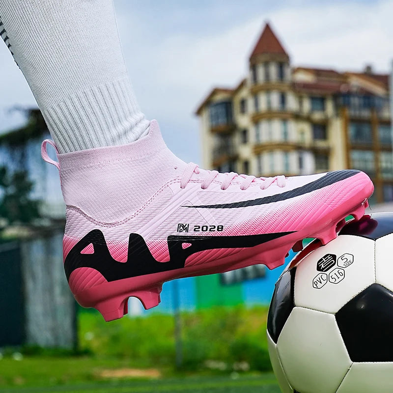 Fashion Pink Soccer Shoes Men's  Professional Lightweight Sock Football Boots Outdoor Non-slip Original Football Cleats Sneakers
