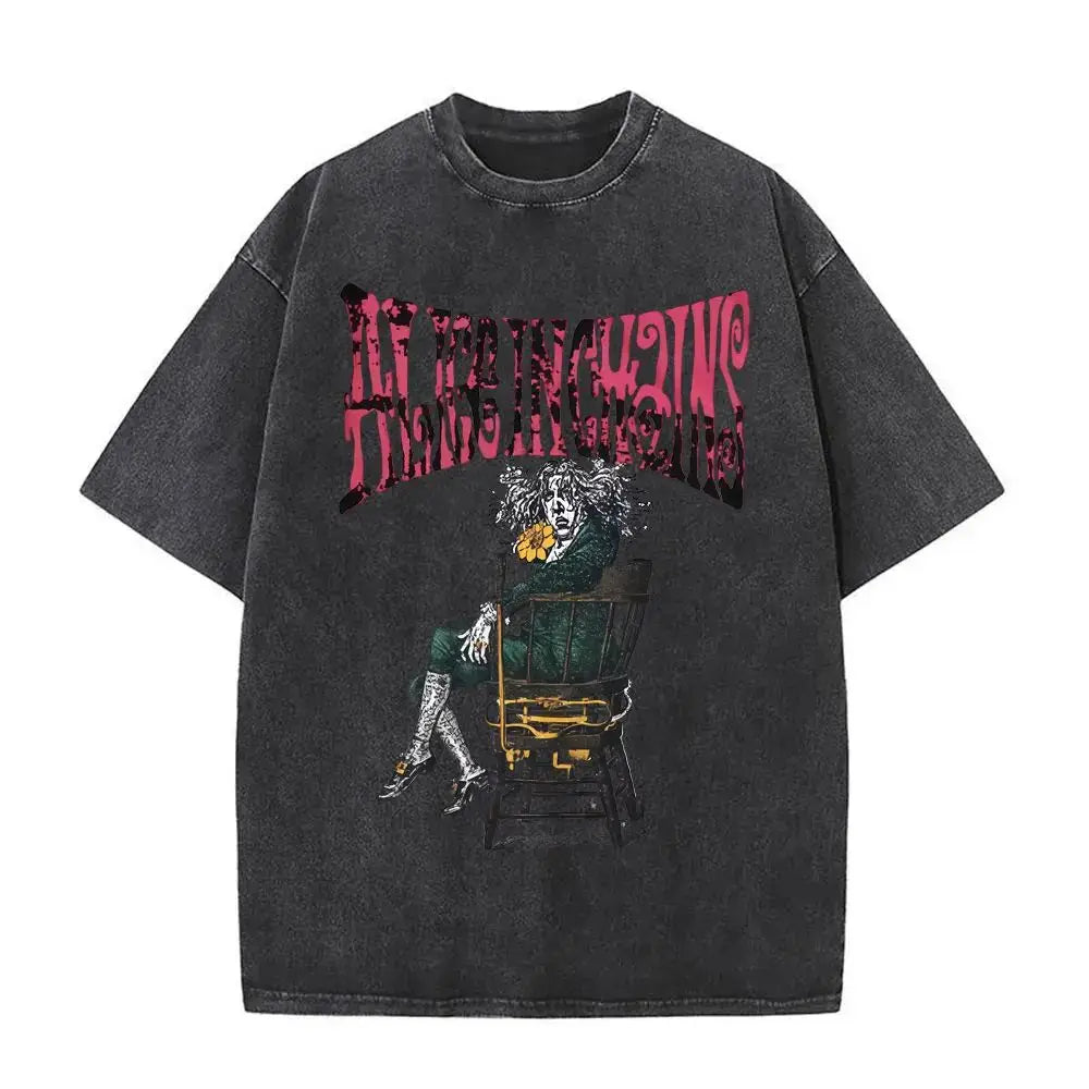New in Top & Tees Mens T-Shirt Camisetas Rock Band Alice in Chains Dirt Washed Vintage Short Sleeved Round Neck Y2k Tshirt