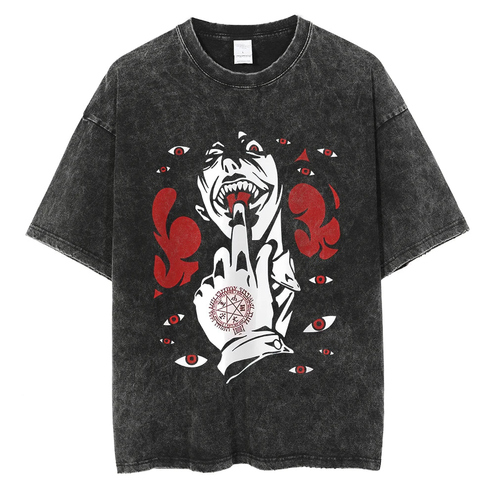 Anime Fullmetal Alchemist Logo Graphic Print T Shirt Men Women Vintage Manga Tshirts Washed Cotton T-shirt Harajuku Oversize Tee