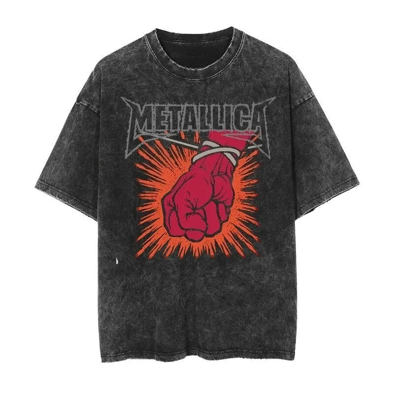 2026 and men women Classic washed T-shirt featuring the Metallica rock band Suitable for high-end luxurious outfits clothes