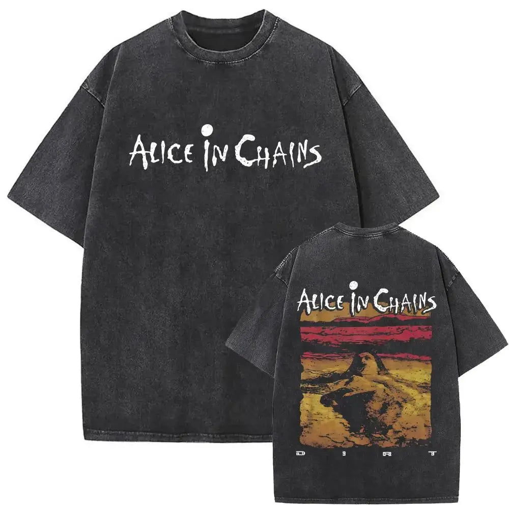 New in Top & Tees Mens T-Shirt Camisetas Rock Band Alice in Chains Dirt Washed Vintage Short Sleeved Round Neck Y2k Tshirt